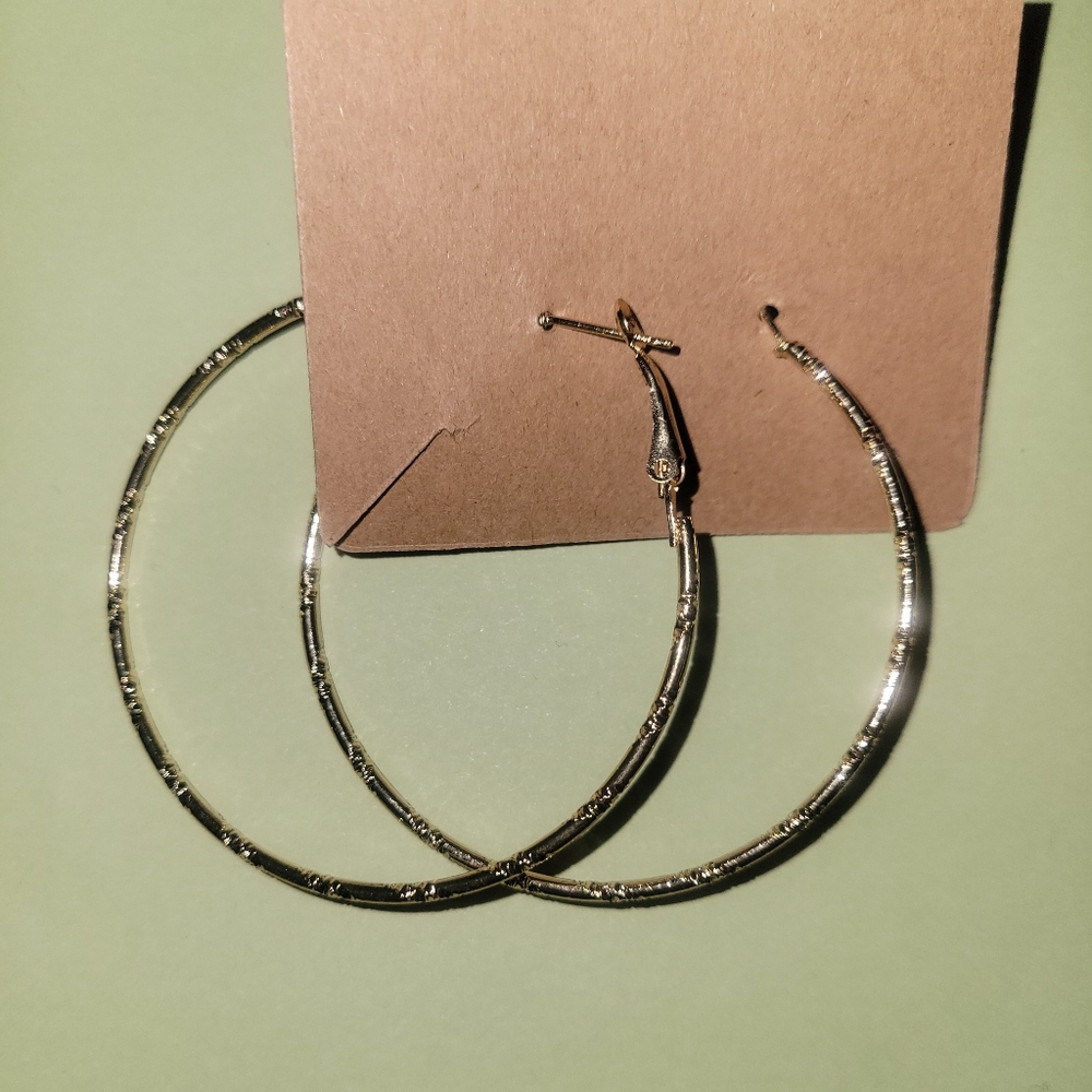 Gold Textured Hoop Earrings - Women Jewelry